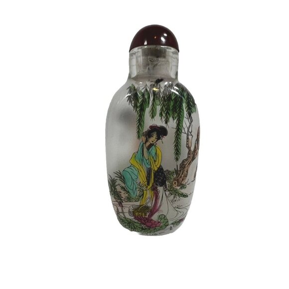 Chinese Vintage Reverse Painted Glass Snuff Bottle Geisha Girl With Stopper. - Picture 1 of 6